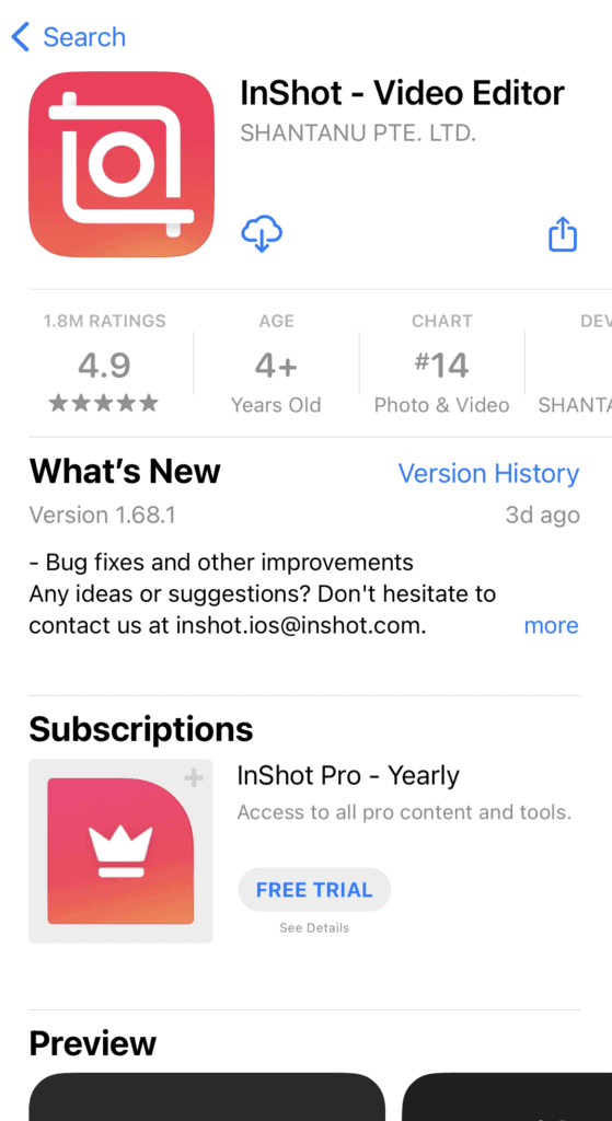 InShot Apple App page