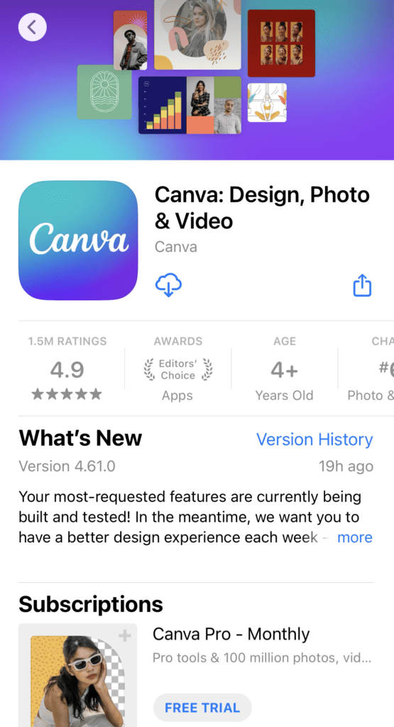 Canva Apple App page